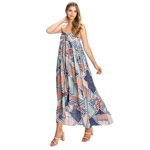 LoveStitch Women's Summer Beach Resort Billowy Dress Patchwork S
